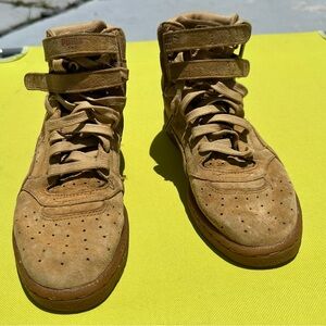 Boys size 4 Puma Tan Suede High-Top Sneakers with Perforated Detailing
